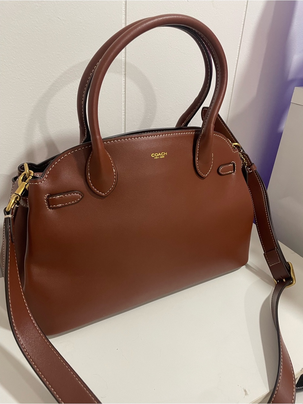 Coach Chestnut Brown Leather Satchel with Detachable Strap